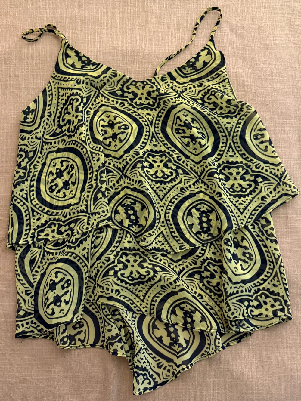 miami Yellow and Navy Patterned Tank Top
